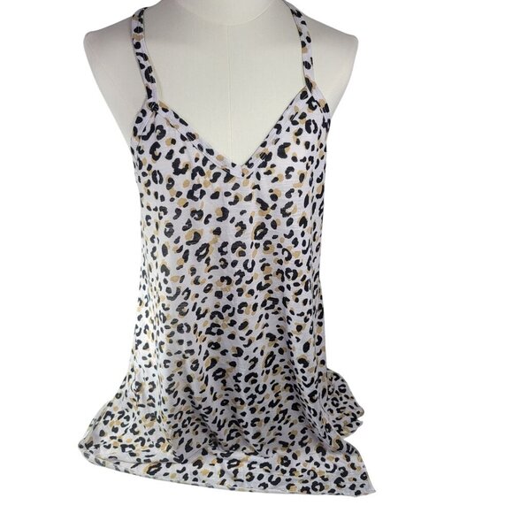 Miken Swim Women White Leopard Print V-neck Racerback Tank Top Size M - Picture 1 of 10